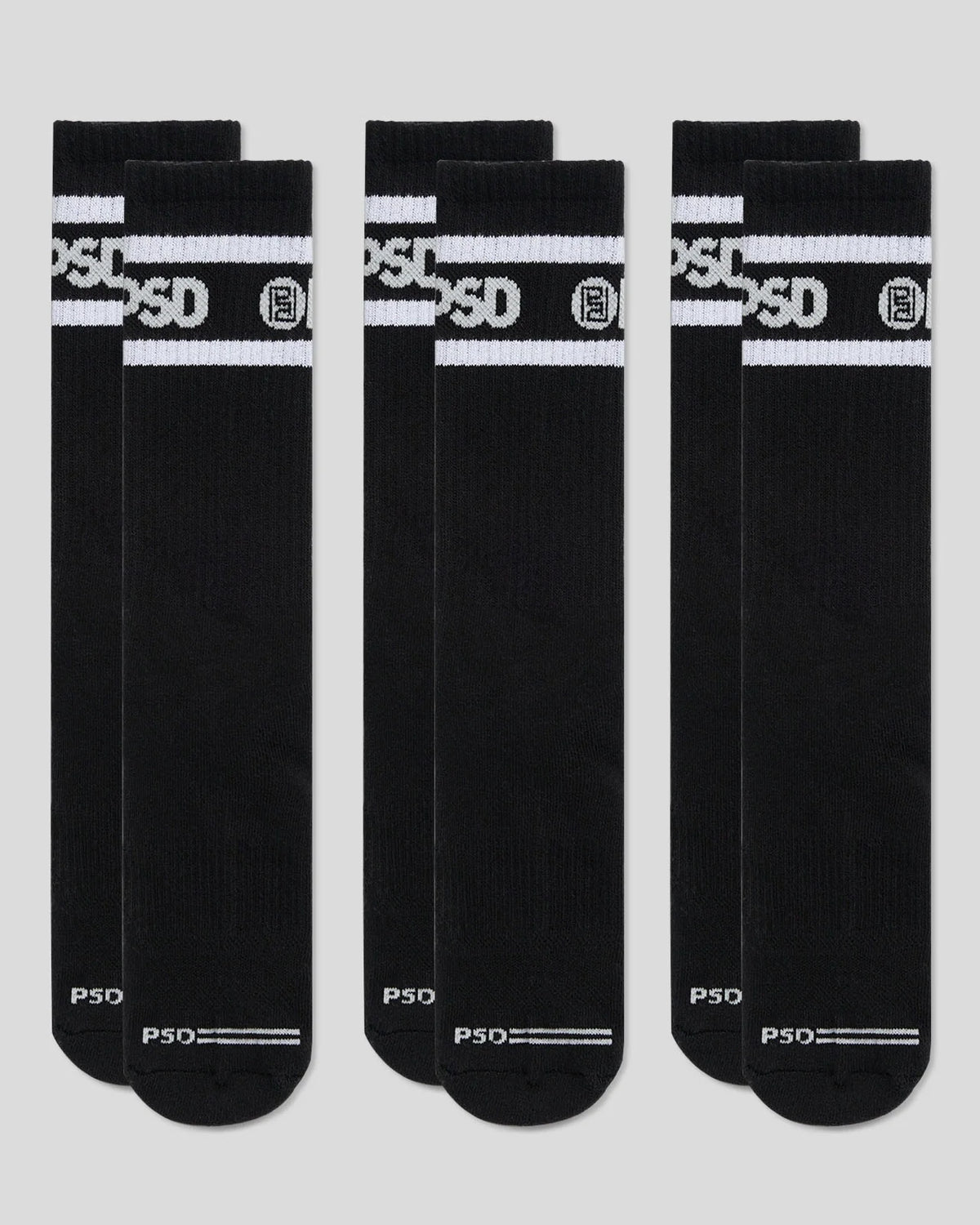 3 Pack - Logo Stripe Crew - Black