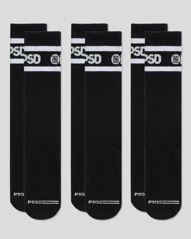 3 Pack - Logo Stripe Crew - Black